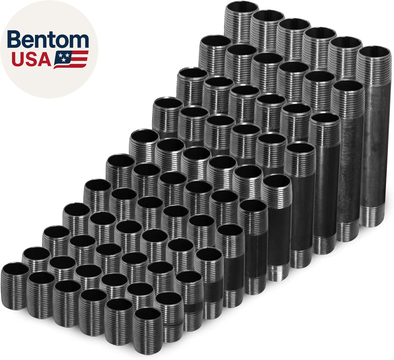 Supply Giant 1/2 Inch Black Pipe Assortment, Heavy-Duty Malleable Threaded Nippl
