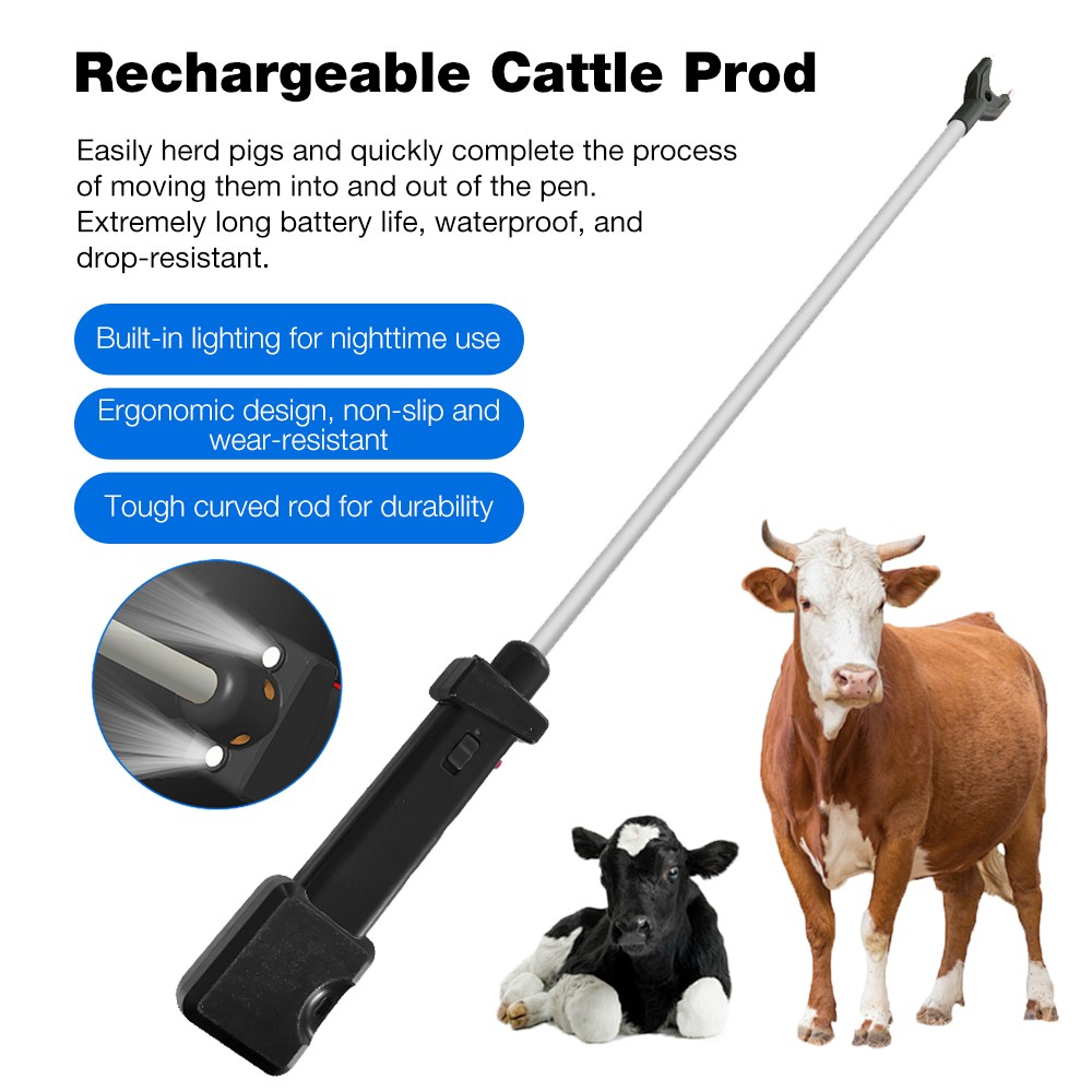 Black Rechargeable Livestock Prod Waterproof Cattle Prod Hot Shot Felixible 88cm
