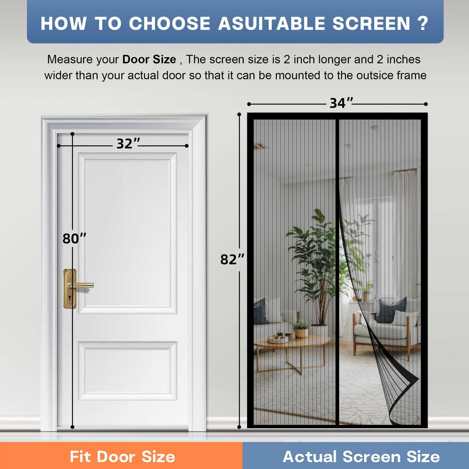 Magnetic Screen Door Mesh 34" x 82" - Fits 32" x 80" Door Size, Works for Pat...