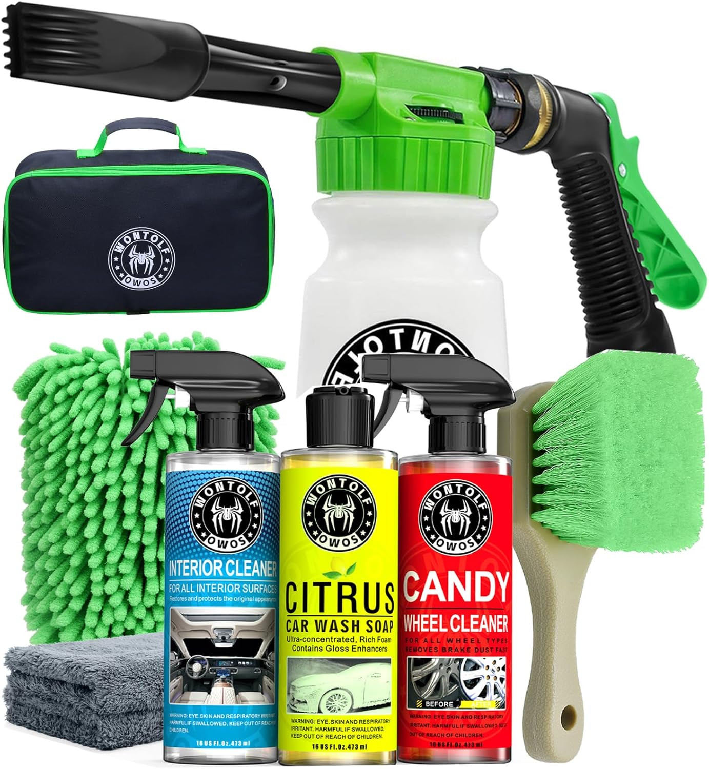 Original Car Wash Kit with Foam Sprayer, Soap, Wheel & Interior Cleaner 10PCS
