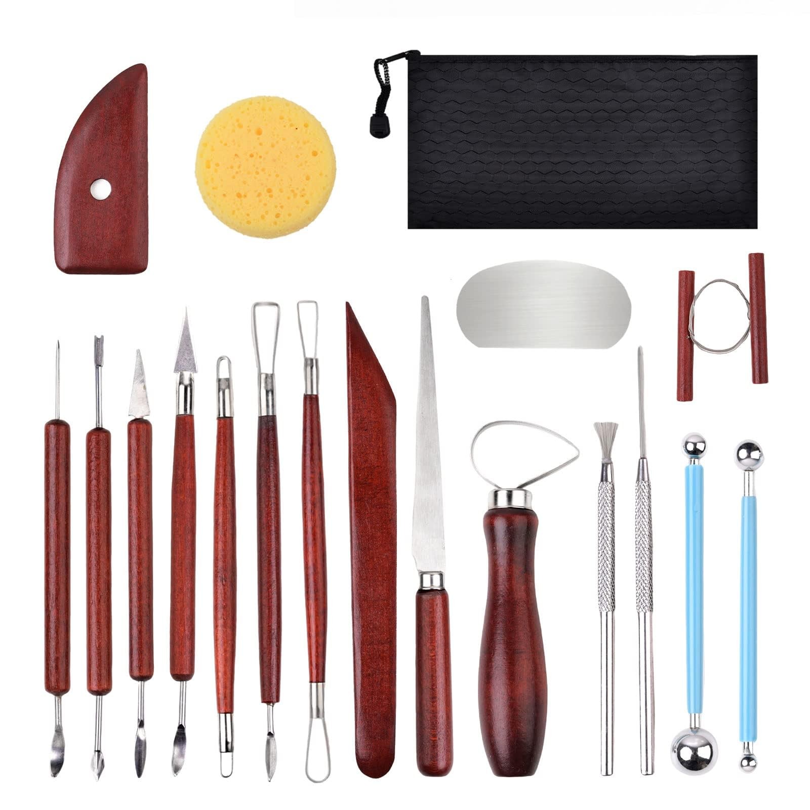 18PCS Clay Sculpting Tools Set with Wooden Handles and Tool Bag stainless