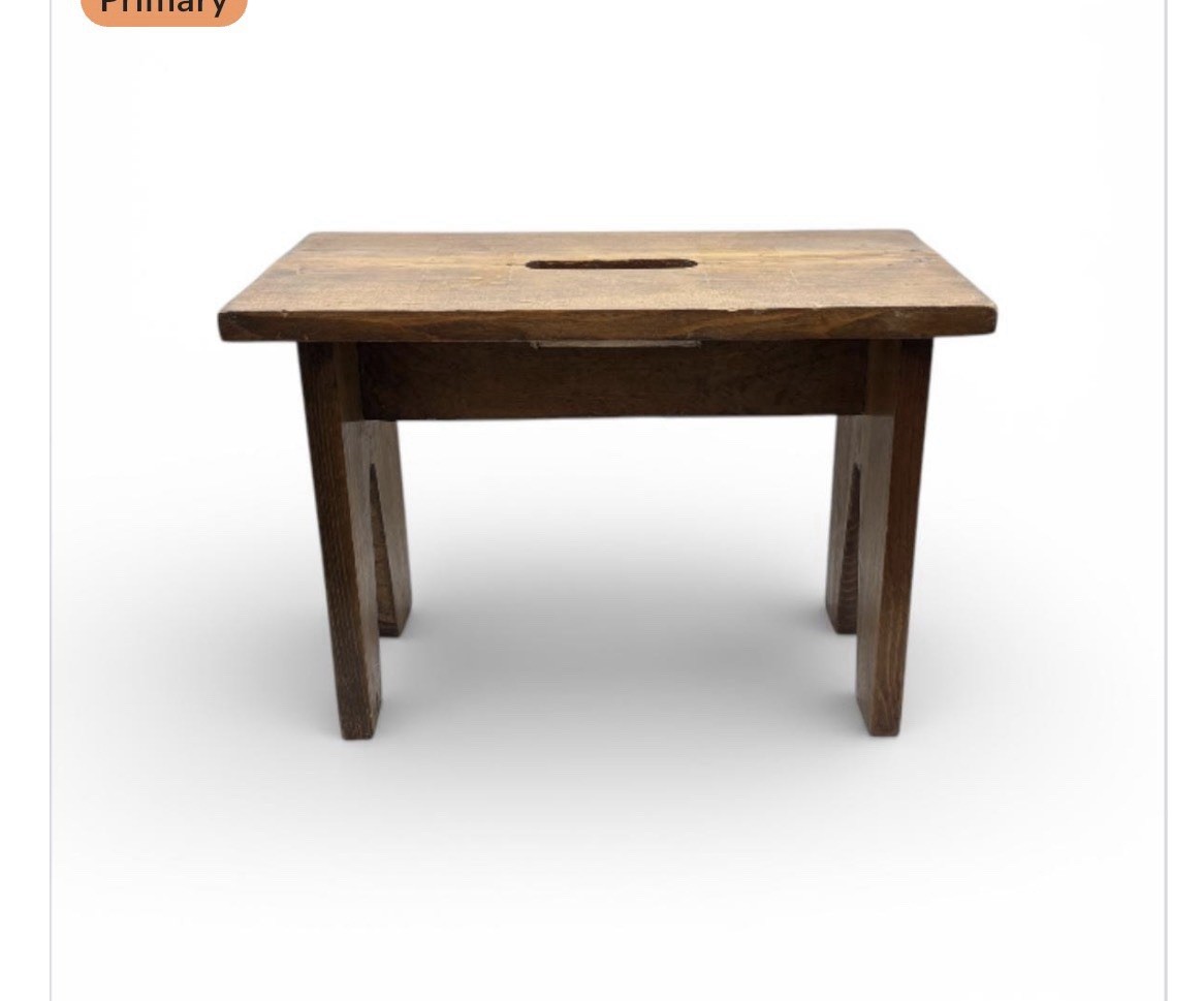 Vintage Farmhouse Wooden Stool – Rustic Primitive Footstool