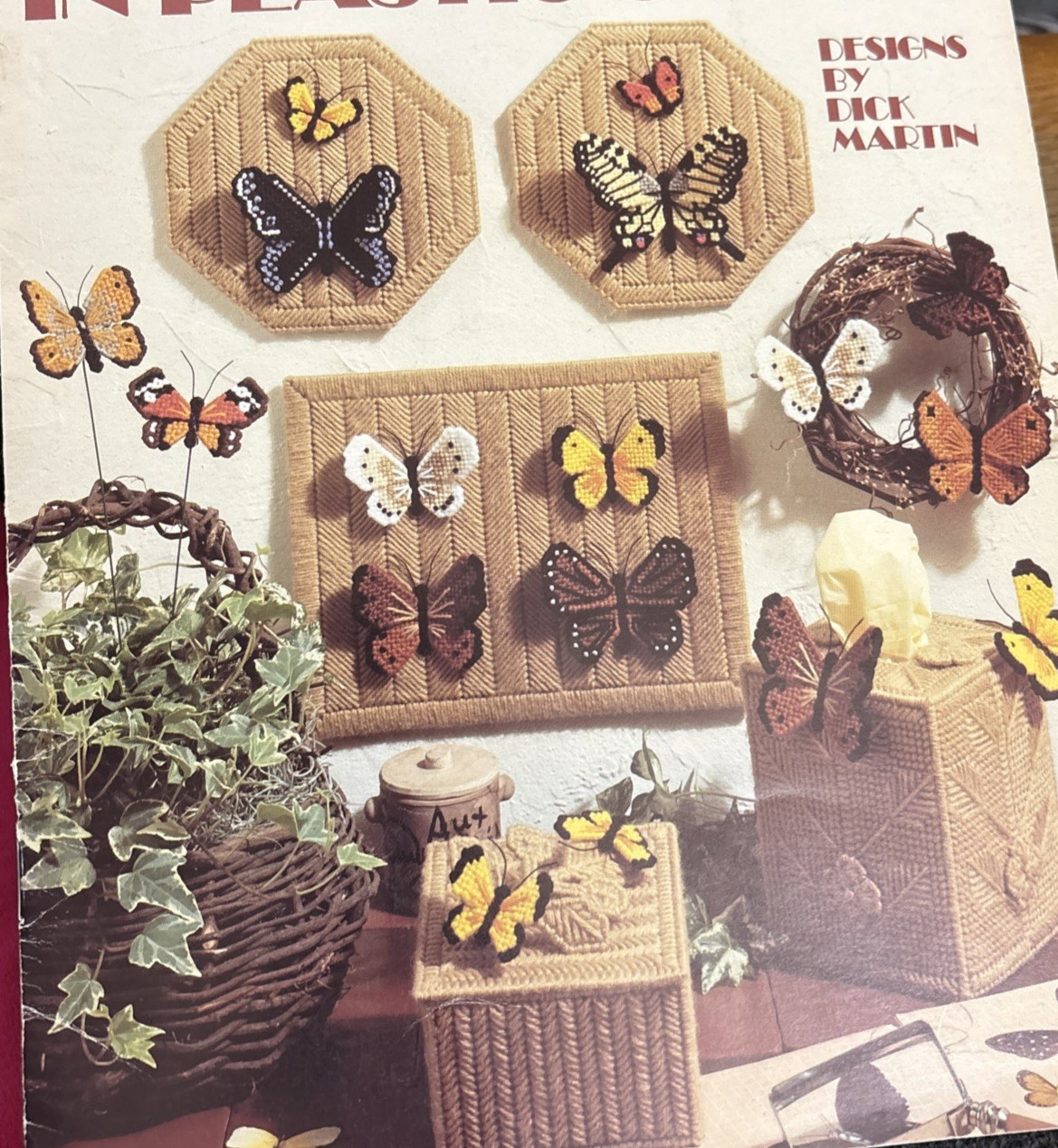 Vtg Rare Leisure Arts BUTTERFLIES IN PLASTIC CANVAS 1987 Leaflet 1102