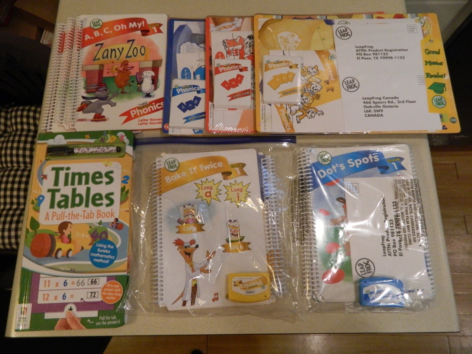 Lot of Leap Frog LeapPad Cartridges & Books + Times Tables Pull-the-Tab Book