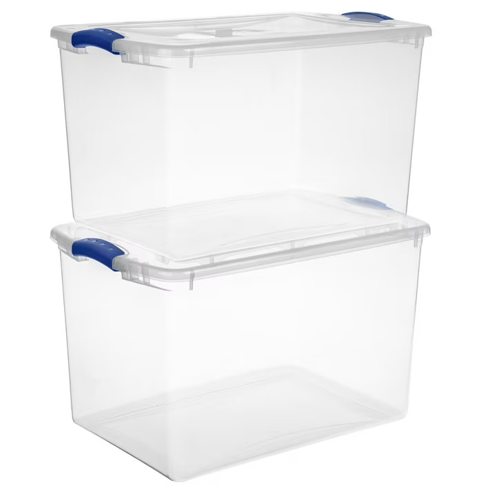 (2 pack) Sterilite 66 Quart Large Latching Storage Bin, Clear Plastic Storage Co