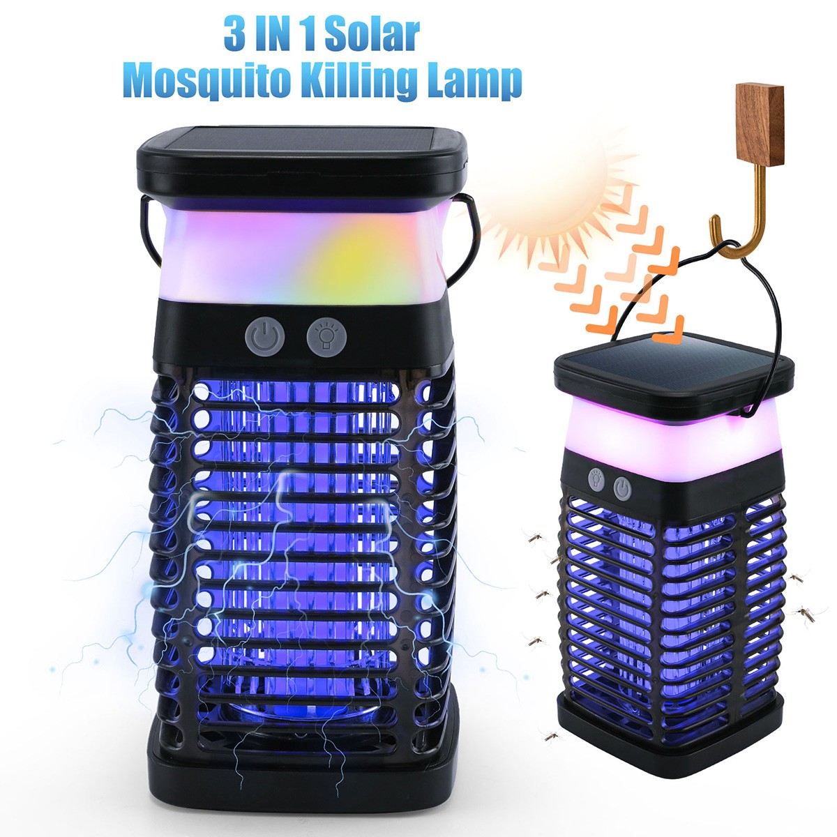Lámpara Zapper Solar para Exteriores, Mata Mosquitos, Moscas, Insectos y Trampas