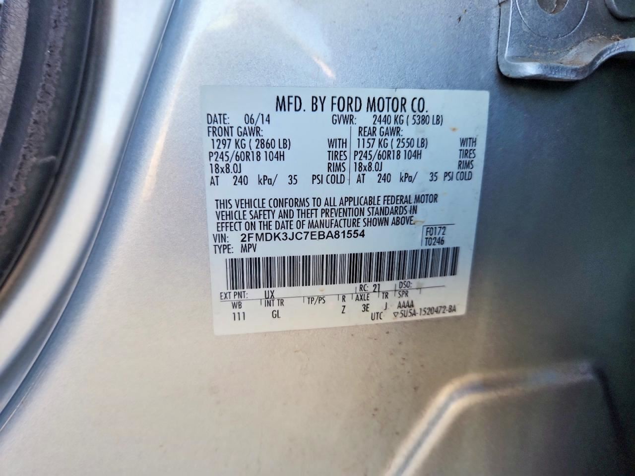 Fuse Box Engine VIN C 8th Digit Halogen Headlamps Fits 12-14 EDGE 4987365