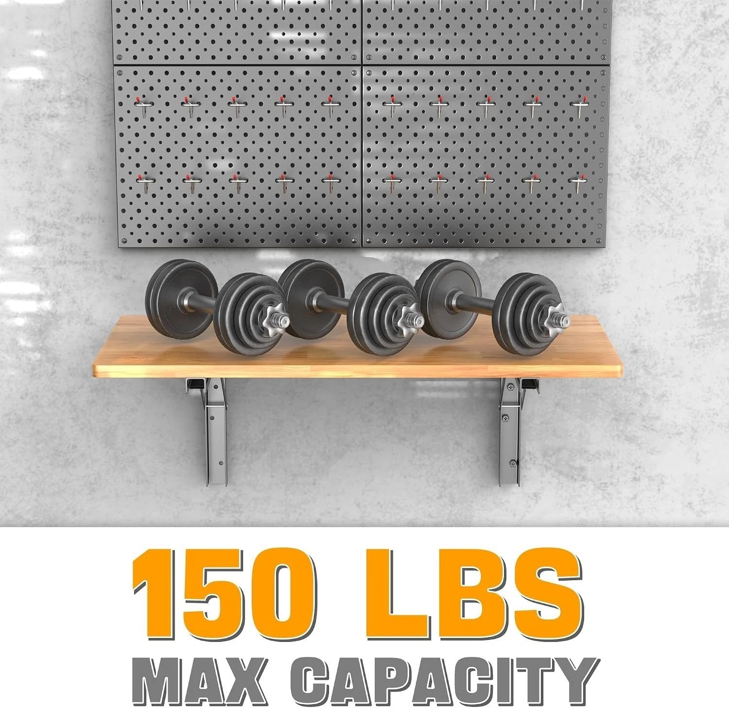 Durable Wall-Mounted Work Table with Pegboard Accessories - 150 lbs Capacity