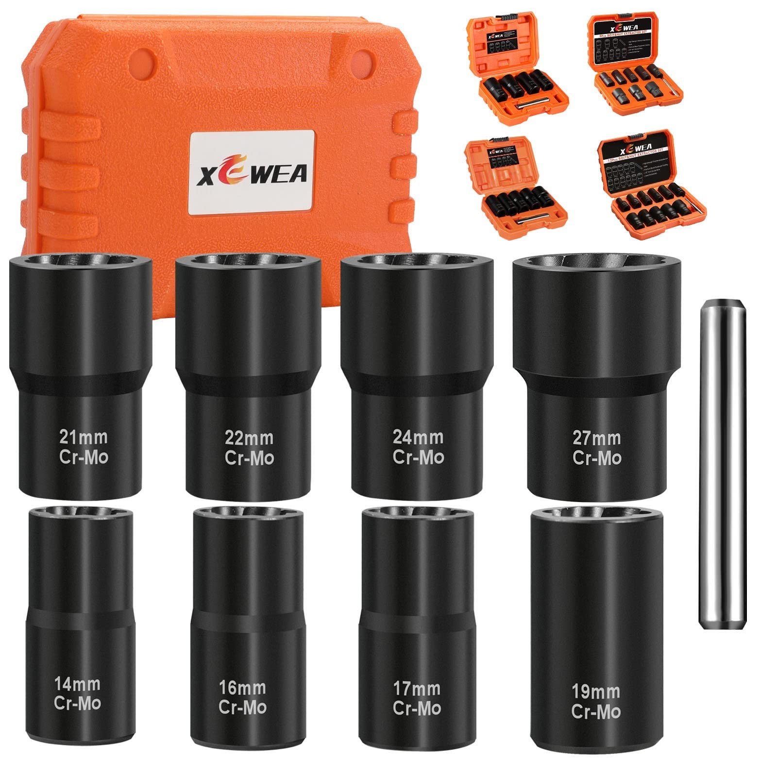 9PCS Lug Nut Extractor Set - 1/2" Drive Impact Socket Remover for Damaged Bolts
