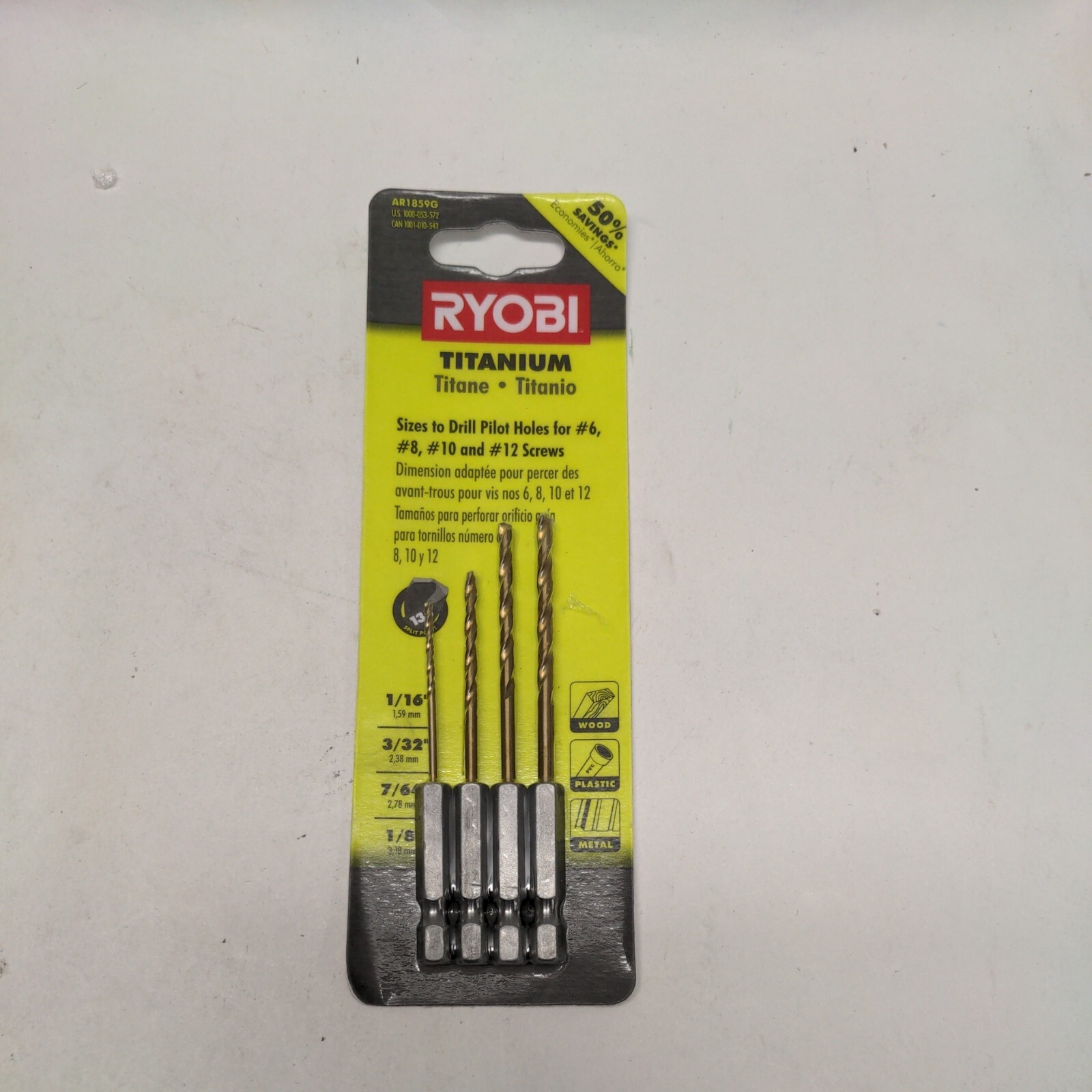 RYOBI Titanium Pilot Drill Bit Set Hex Shank High Speed Steel 4 Piece
