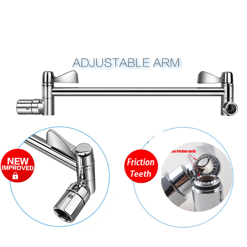 11" Solid Brass Shower Head Extension Arm with Lock Joints Adjustable Height