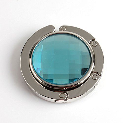 LQZ Fashion Folding Bling Gem Crystal Handbag Purse Hook Hanger - Blue