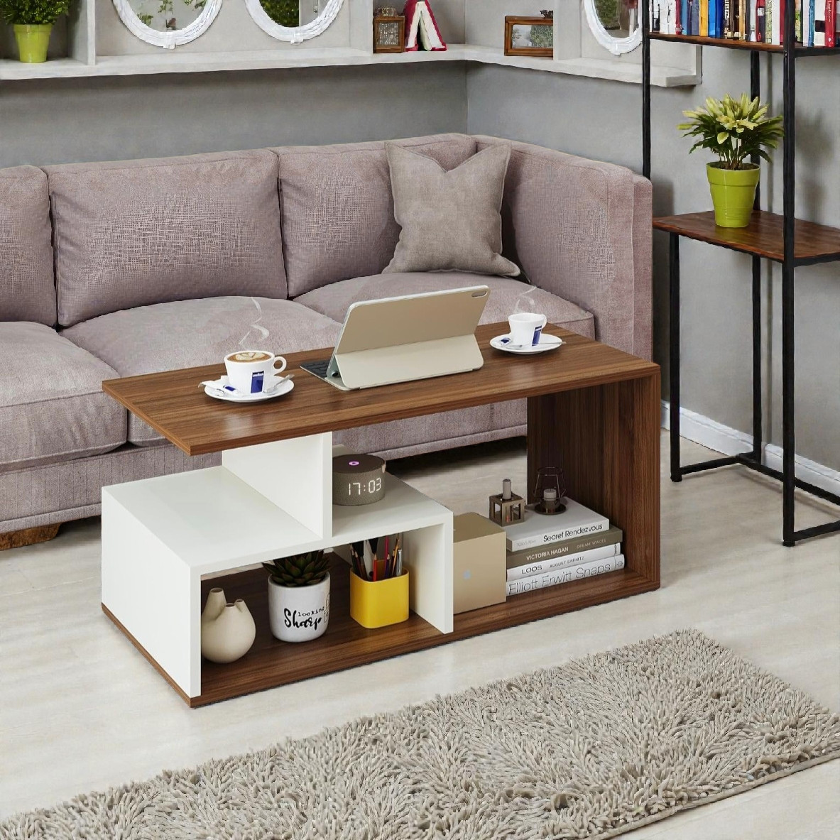 Center Coffee Table Wood Living Room with Storage Bedside Sofa Side end Table