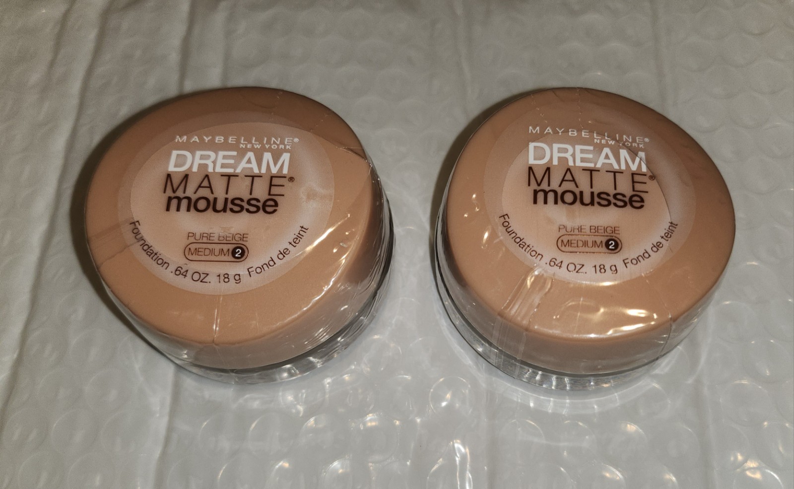 2 PCS. Maybelline Pure Beige  ( Medium 2) Dream Matte Mouse Foundation Free SHIP