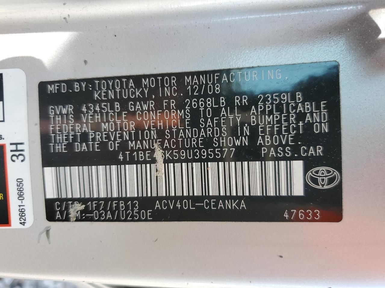CAMRY 2009 Glove Box 4789927