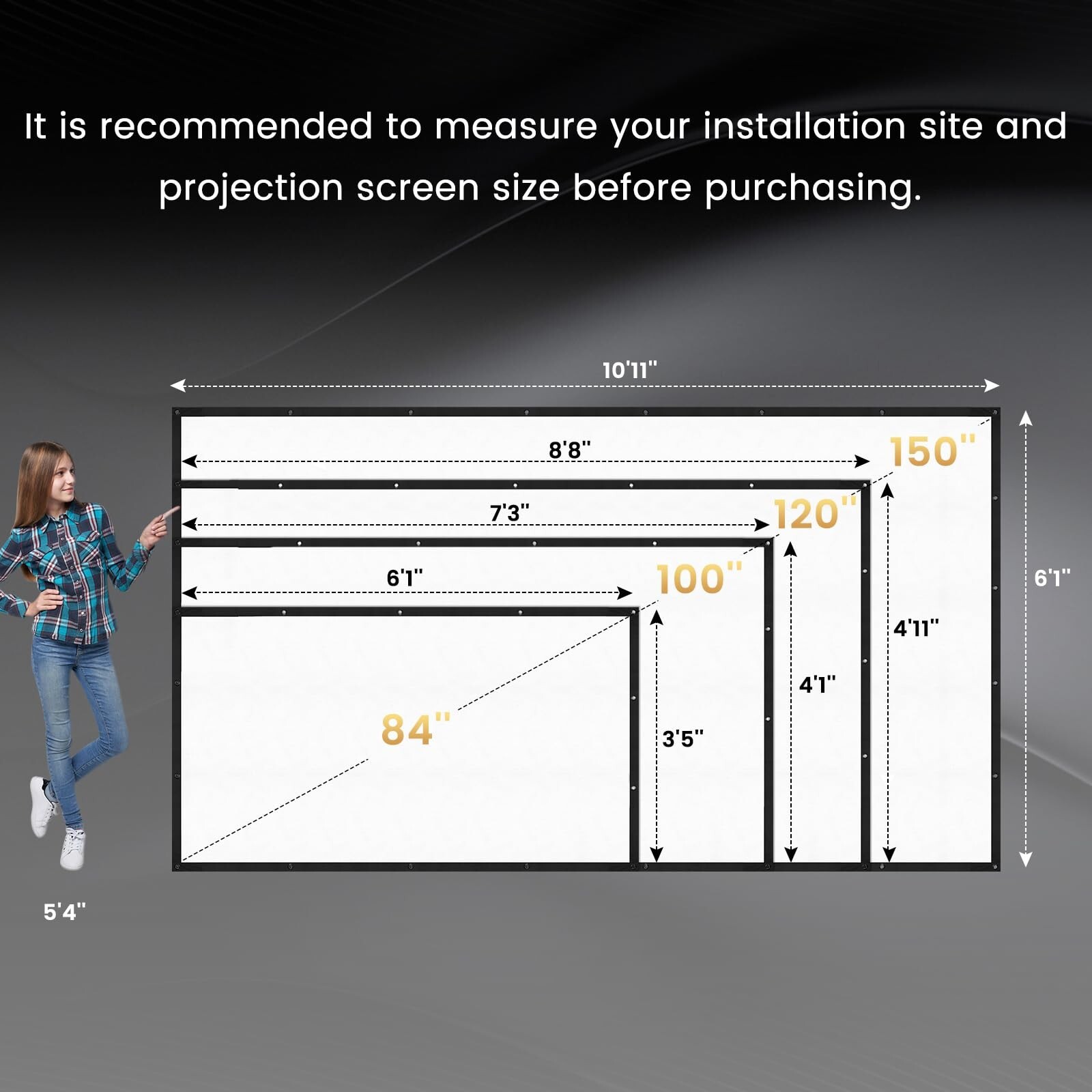 100 inch Projector Screen 2025 Upgraded - Black Backing,Straight Edges, Folda...