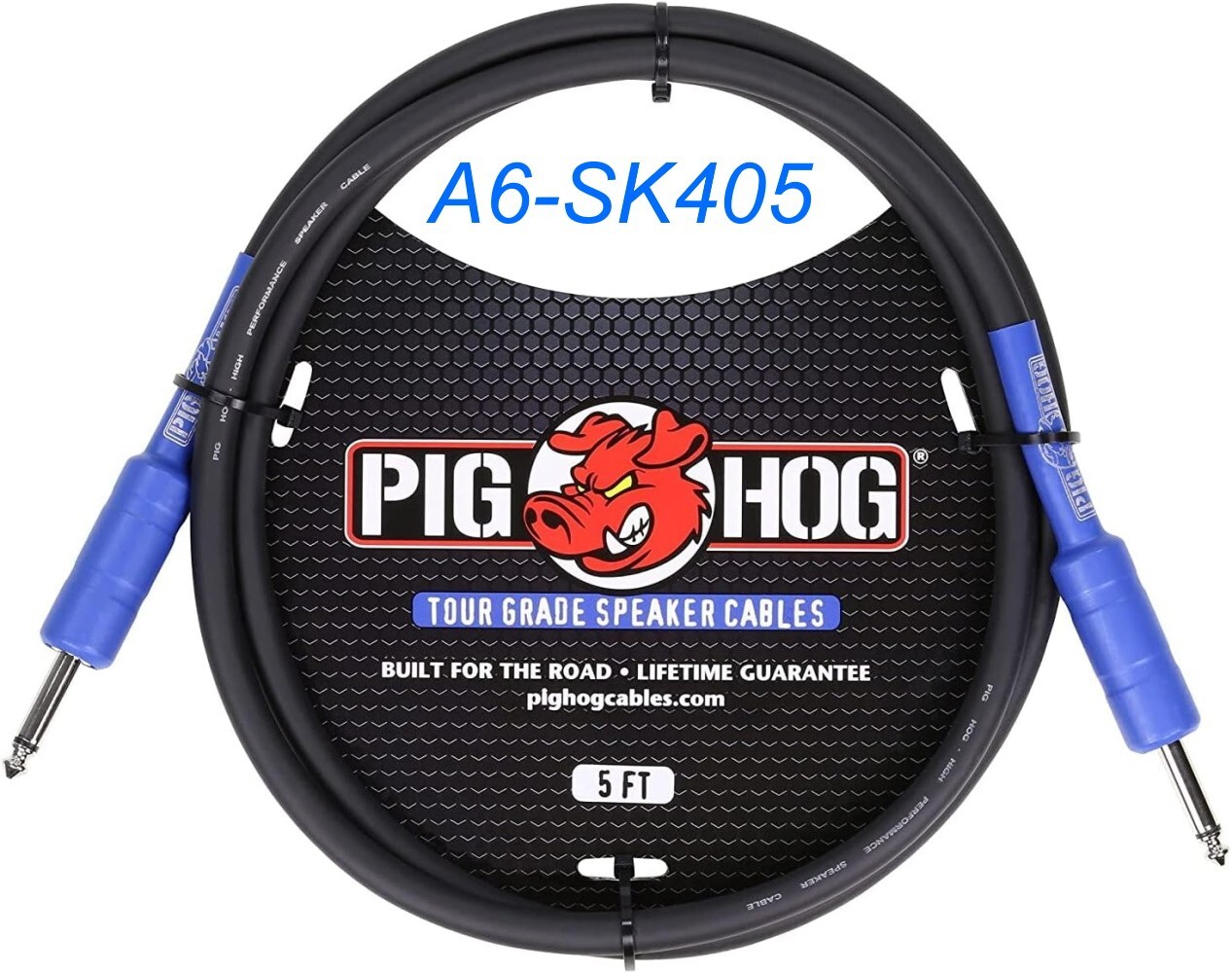 5ft 1/4" Male/Male Pig-Hog 8mm/OD 14-AWG wire Speaker Cable, A6-SK405