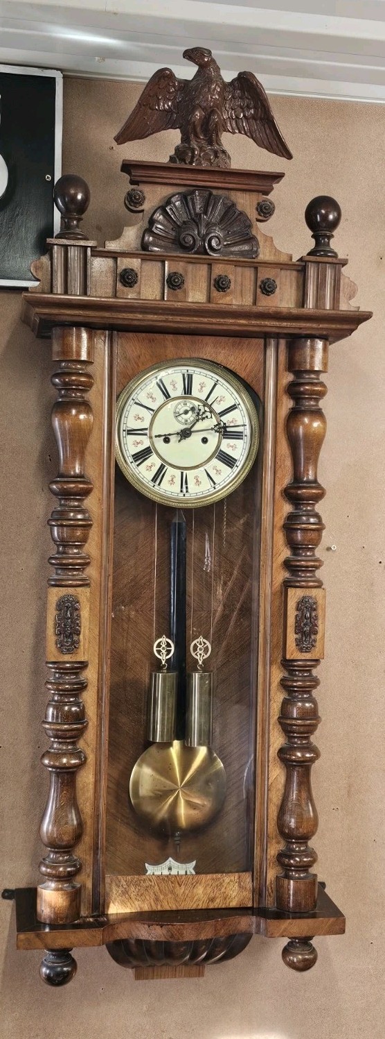 Large Walnut Twin Weight Vienna Wall Clock