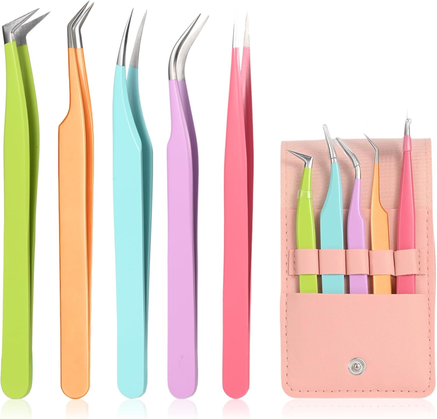 Juego de 5 Pinzas Precision para Extensiones Pestanas Curvas y Rectas para Kit