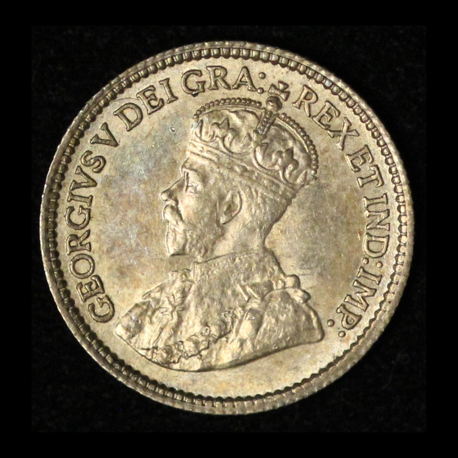 1913 Canada Silver 5 Cent Piece Attractive UNC Coin w Nice Toning- Free Ship USA