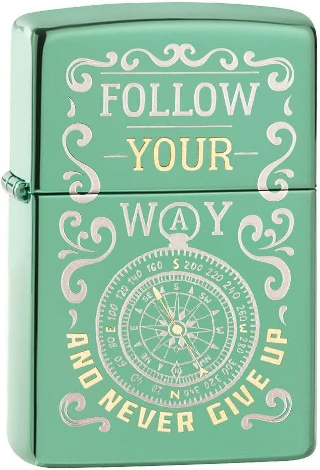 Zippo Follow Your Way Compass Design High Polish Green 49161