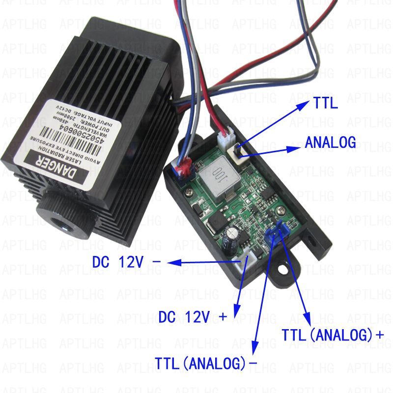 Focusable 2.5W 2500mW 450nm Blue Laser Module TTL + AnAlog signal 12V Engraving