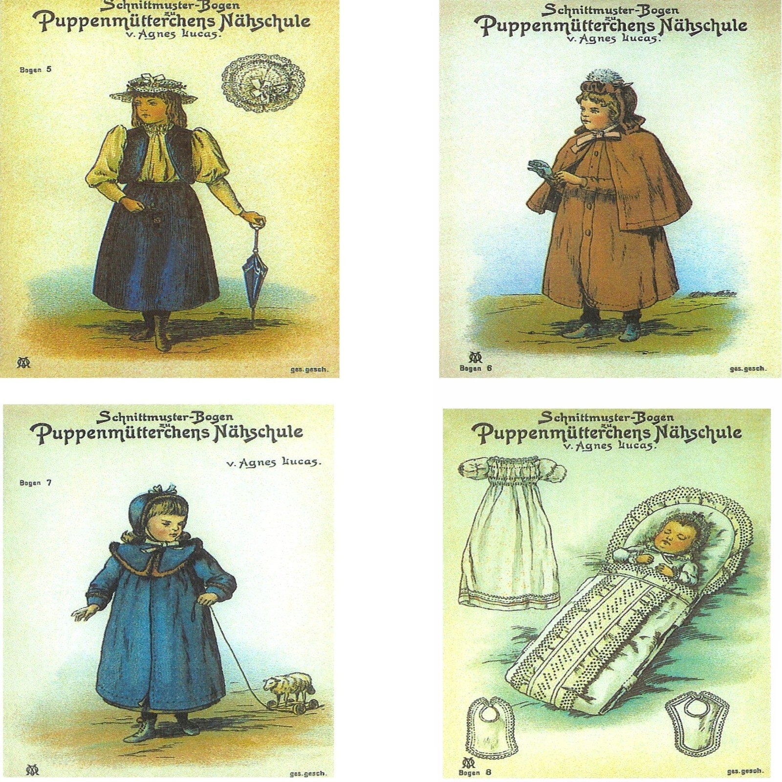 9" & 11" Doll Clothes Patterns, Antique Agnes Lucas German Doll Clothes Pattern