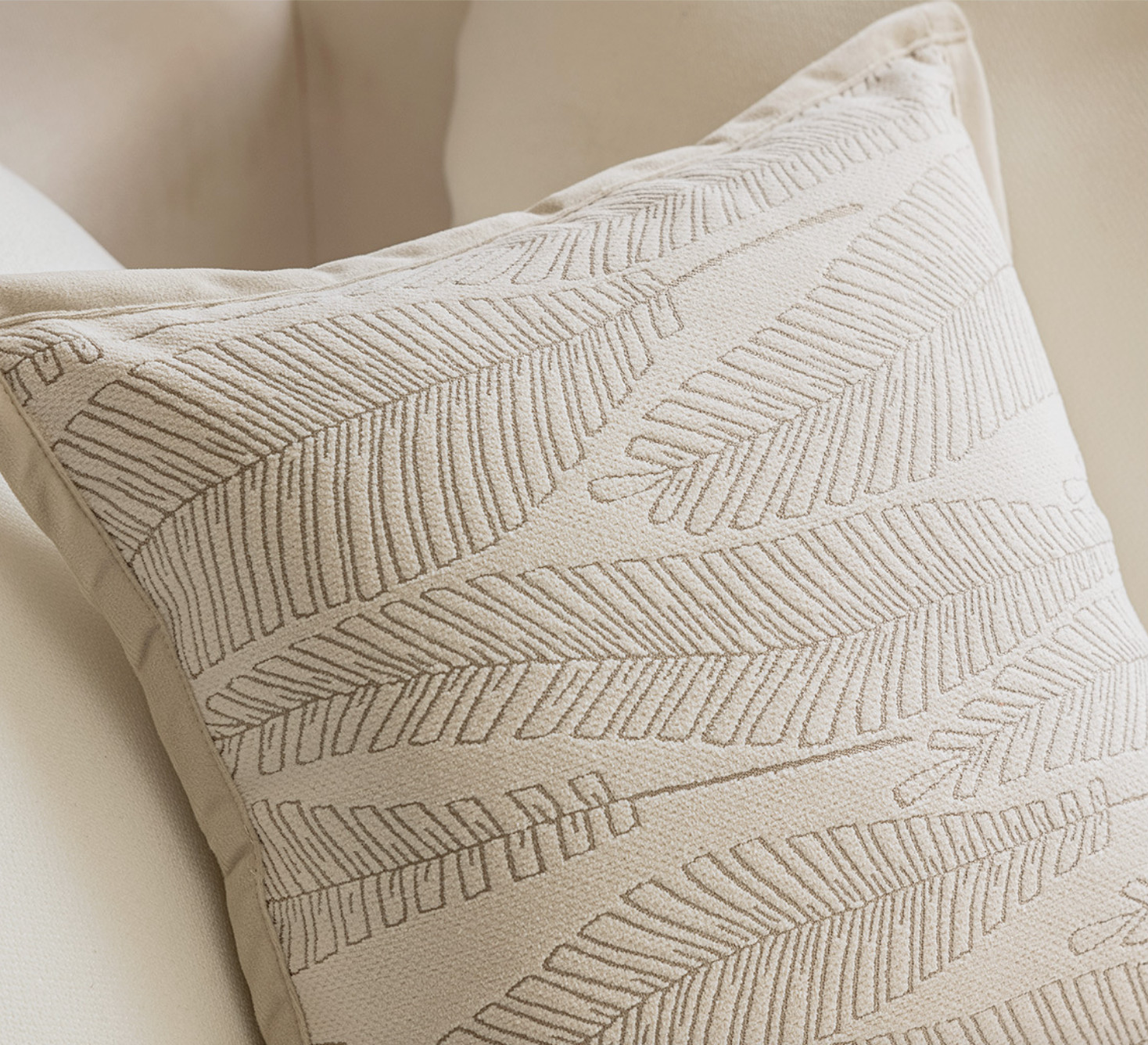 Nordic Jacquard Leaf Cushion Cover Cream Soft Textured Sofa Pillow Decor