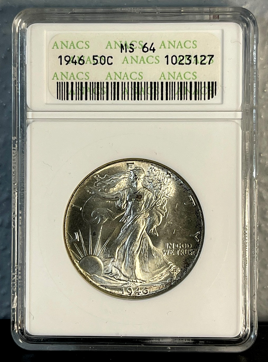 1946-P Silver Walking Half Dollar ANACS MS64 in Soap Box Holder Early ANACS!