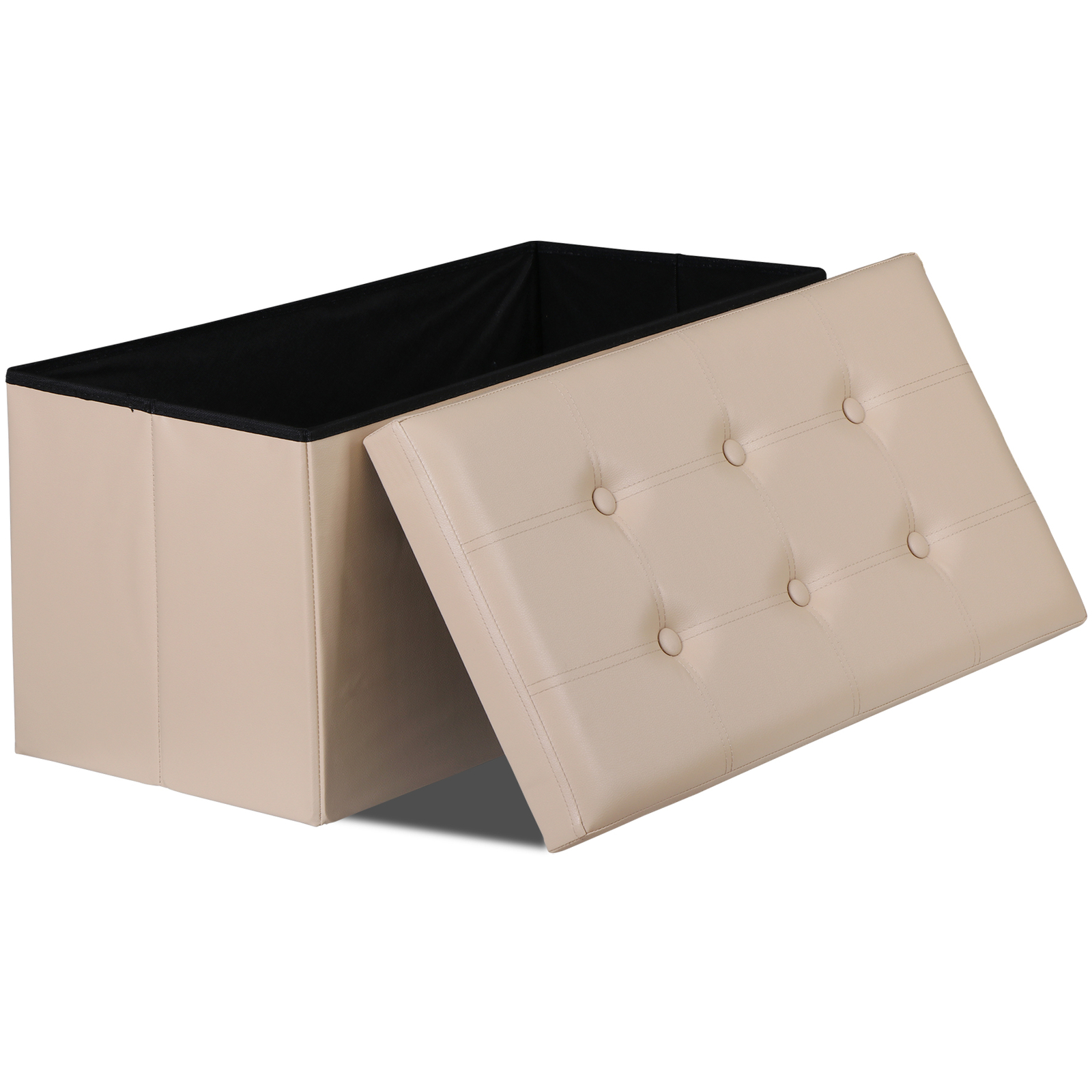 30'' Folding Ottoman Rectangular Footrest Storage Chest with Faux Leather Lid