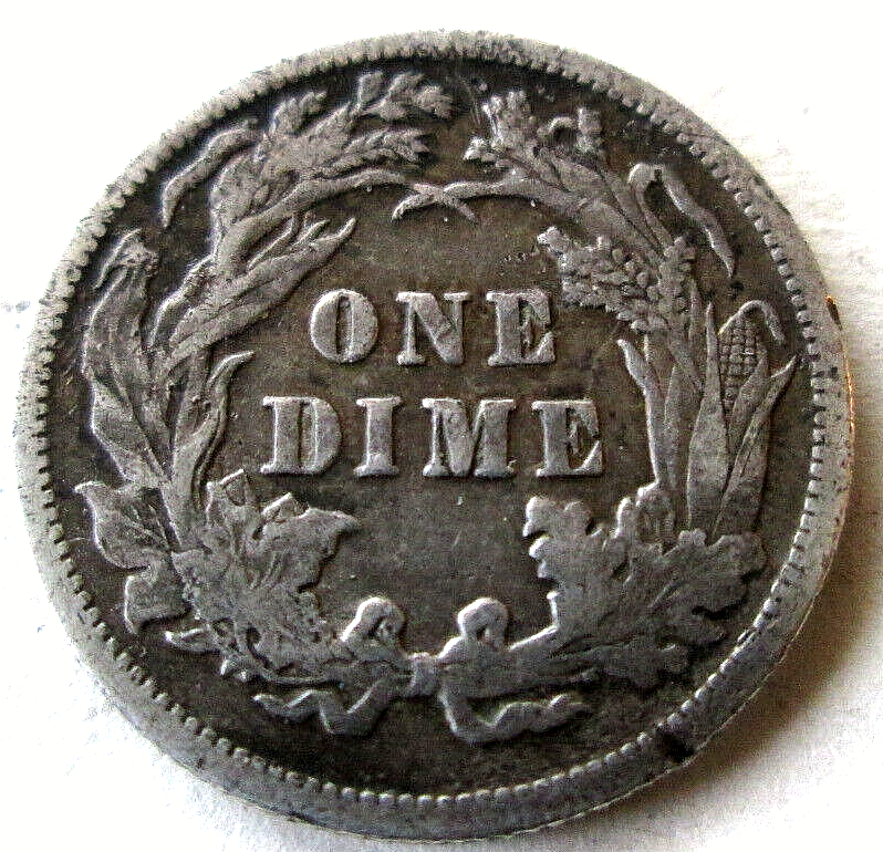 1889-P SEATED LIBERTY DIME, REVERSE DIE CLASH ERROR, F++, CIRCULATED