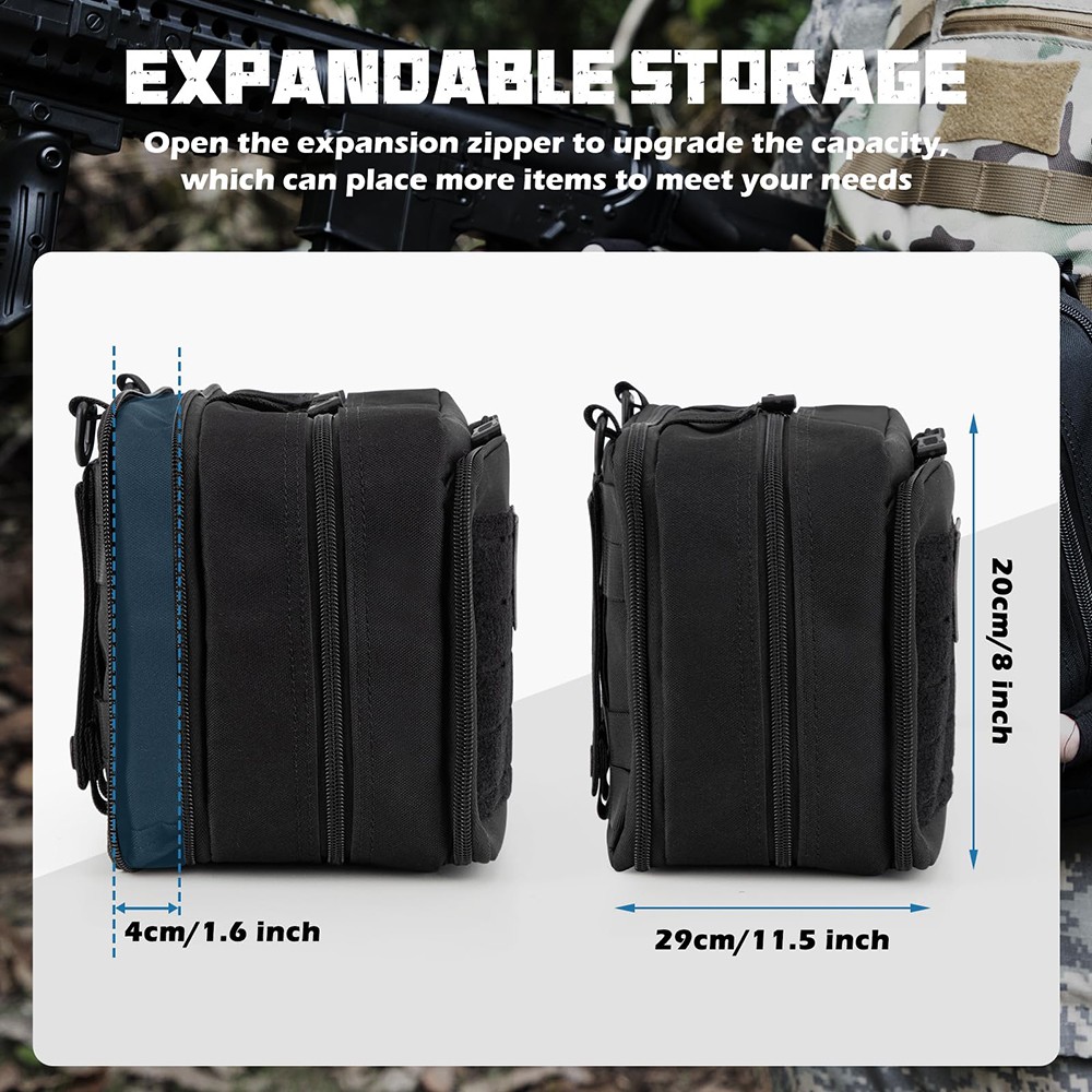 Tactical Molle Large Pouch, Water-Resistant Admin Pouch with US Flag Patch