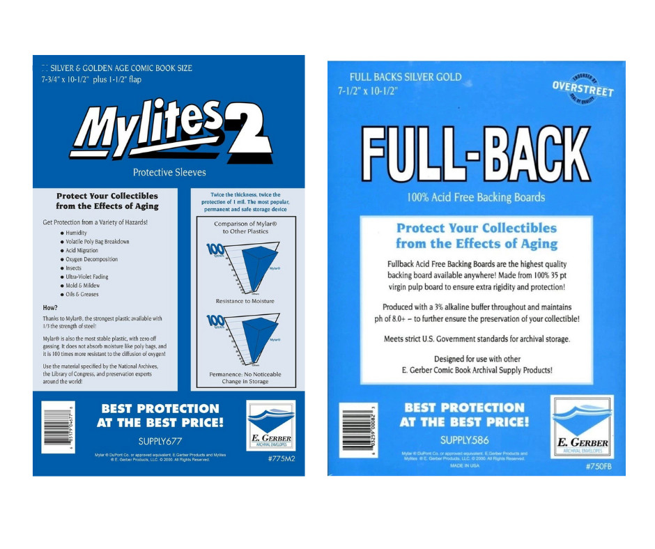 10 Mylites 2 Mil Mylar Silver & Golden Age Comic Book Bags and Full Back Boards