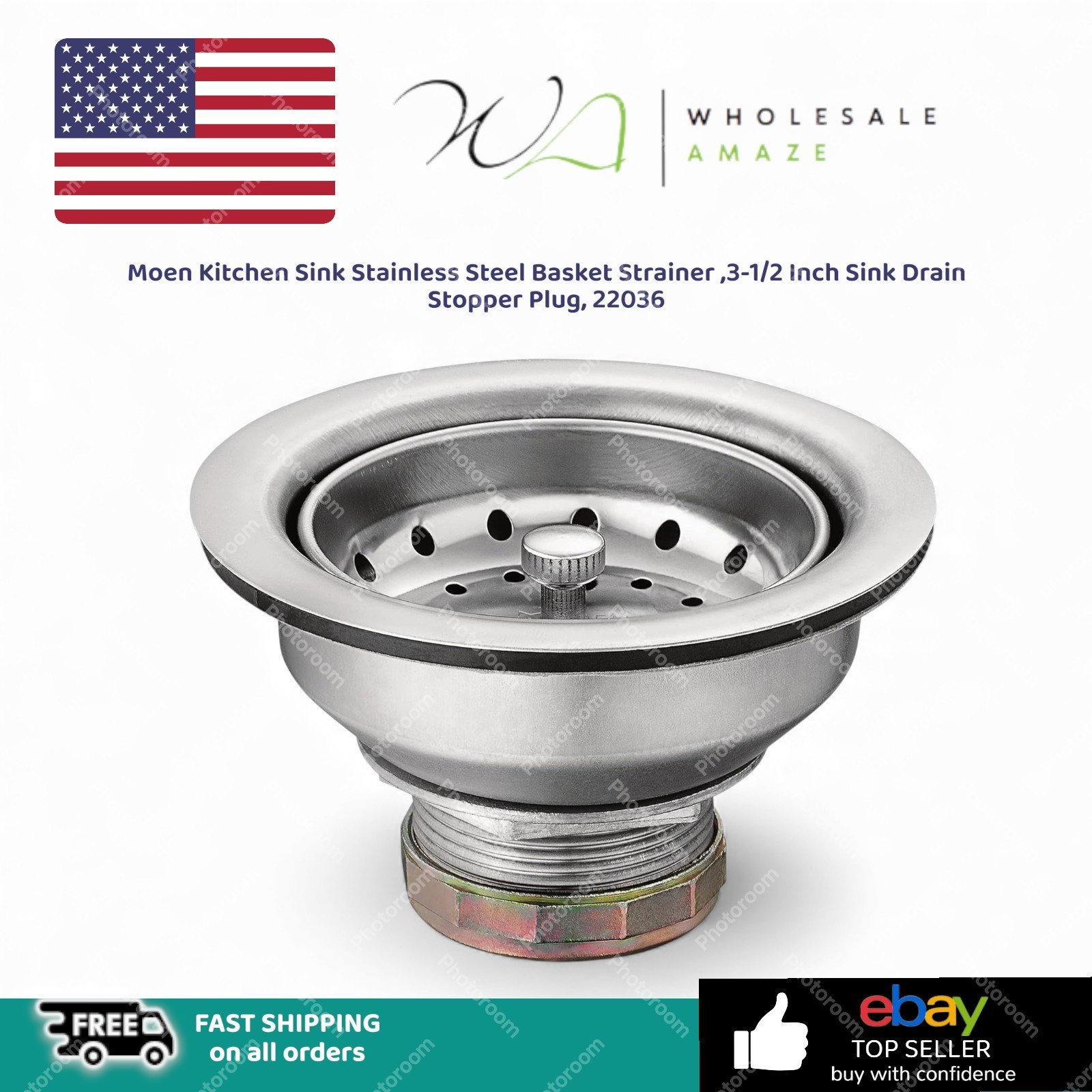 Moen Kitchen Sink Stainless Steel Basket Strainer-22036,3-1/2 Inch Drain StoppeR