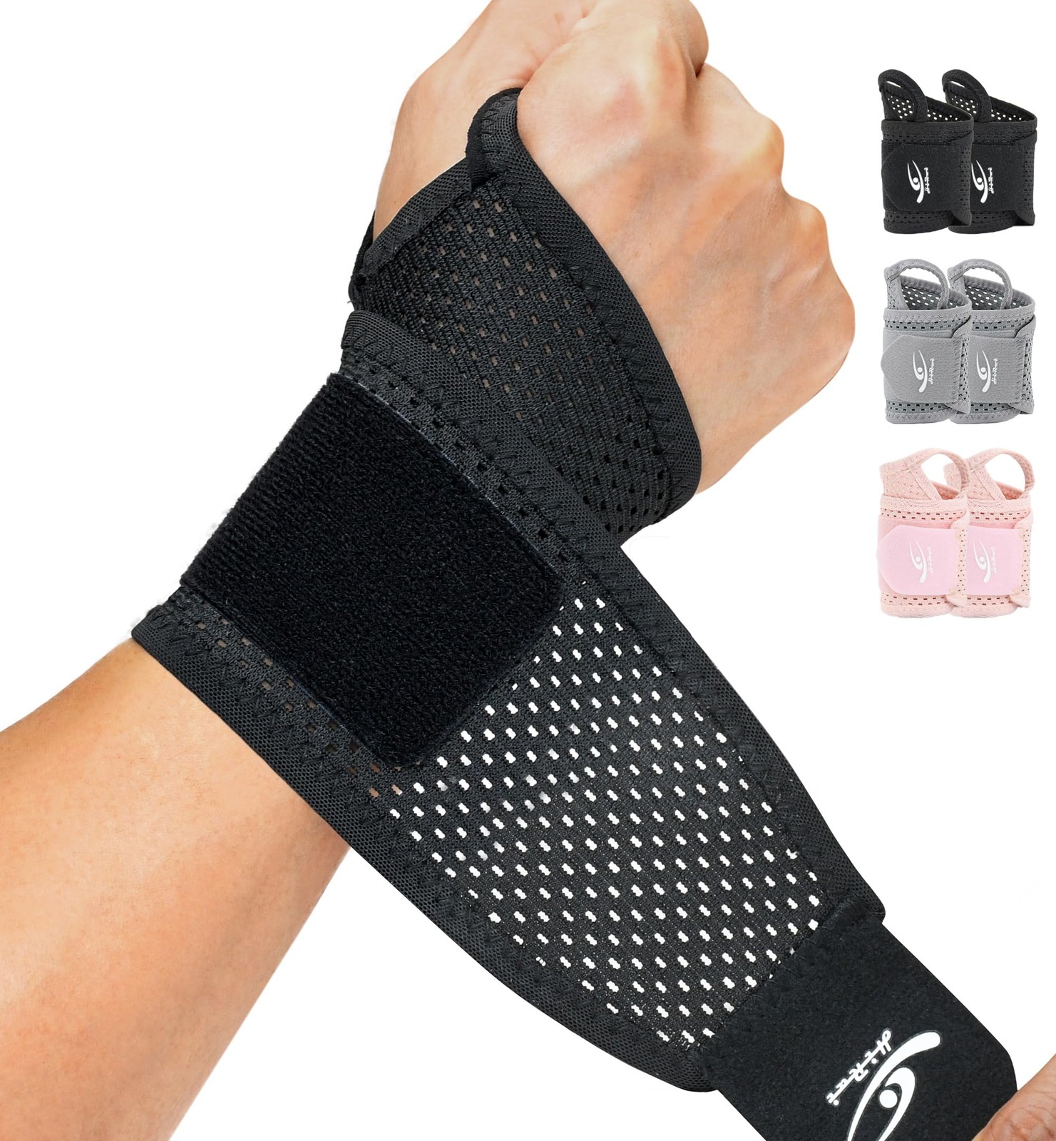 HiRui 2-Pack Ultra-Thin Mesh Wrist Wraps - Breathable, One Size, Black