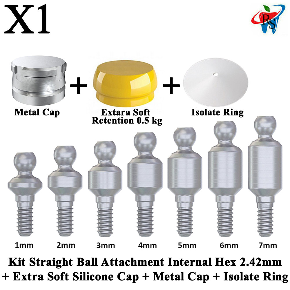 1x Kit Dent Straight Ball Attachment Extra Soft Silicone Metal Cap Isolate Ring