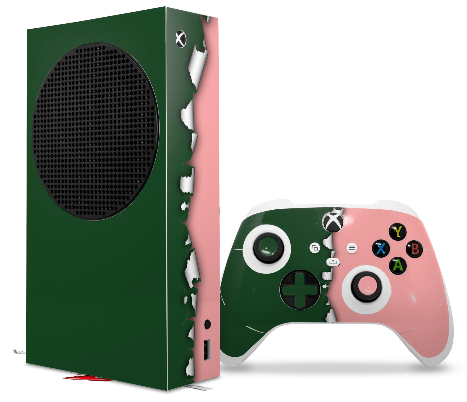 Skin Wrap for XBOX Series S Console Controller Ripped Colors Green Pink