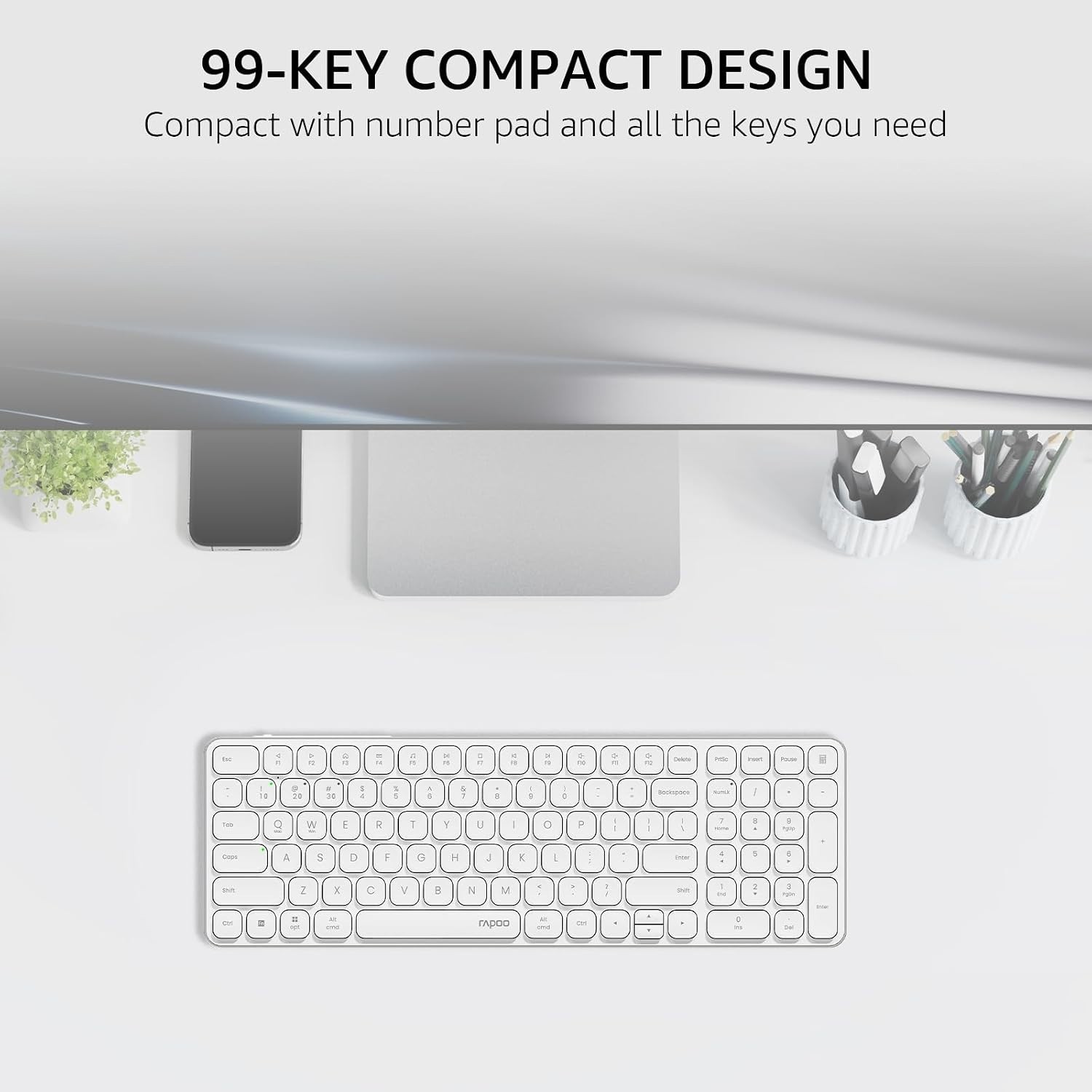Rapoo E9350L Slim Wireless Keyboard Compatible with Mac Windows PC White