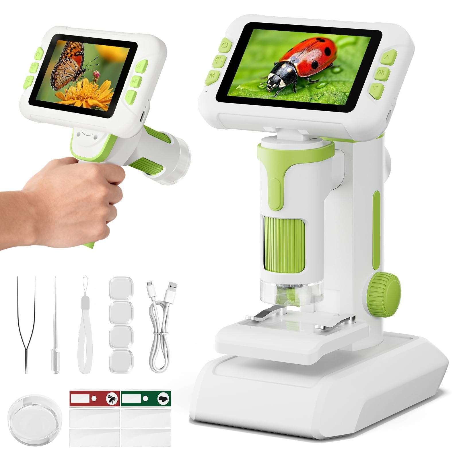 1600X Microscope for Kids, 1080P 4.0" Digital Screen Kids Microscopes with...