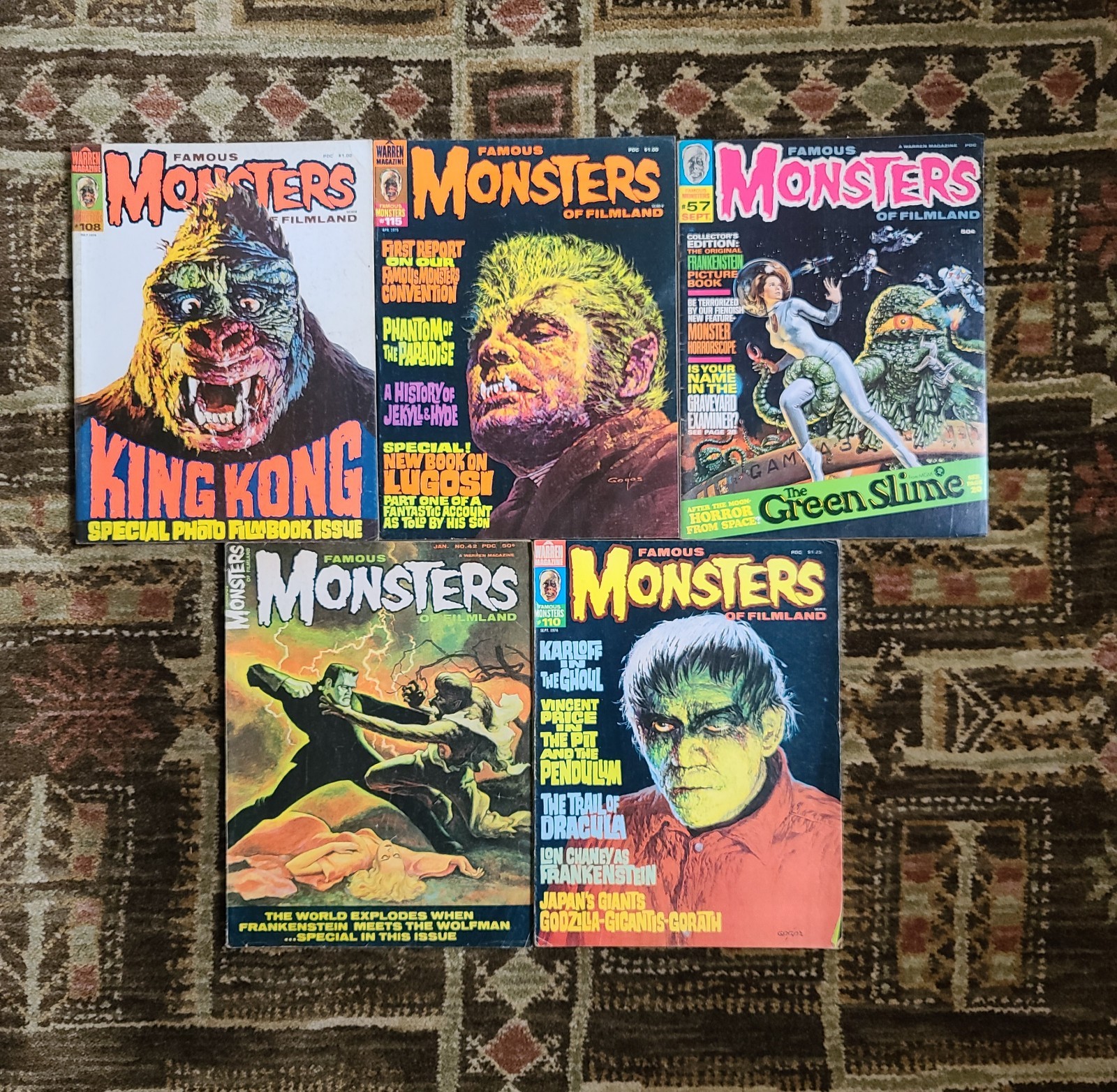 Lot 5 VTG Famous Monsters of Filmland Magazine's Warren 60's-70's Epic Graphics!