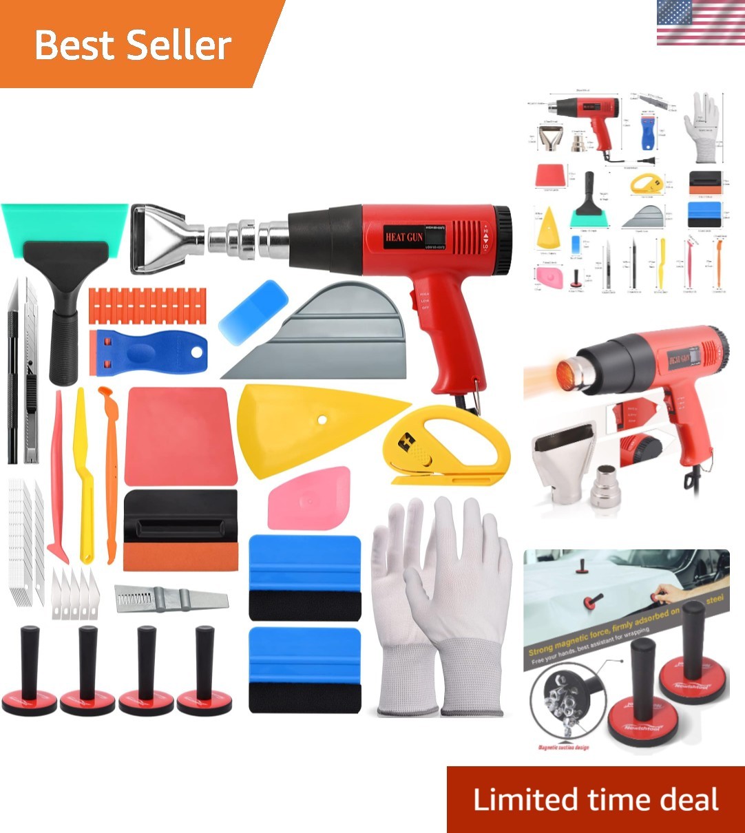 Vinyl Wrap Tool Kit with Heat Gun, Car Wrap Kit, Felt Squeegee, Tucking Squee...