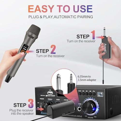 4 Packs Wireless Microphone System, Plug & Play Karaoke Microphone Set Brown