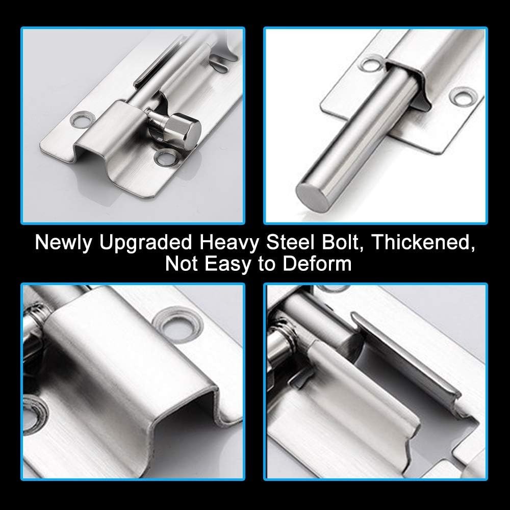 2 Pack Barrel Bolt Latch, 3 Inches Slide Latch Lock, Thickened Stainless Steel S