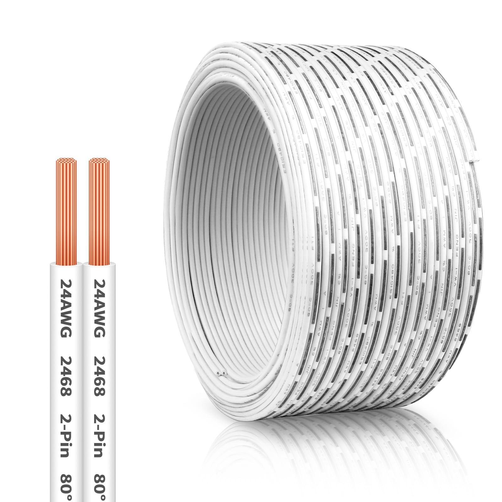 50 FT 24 AWG Universal Garage Door Wire, 2-Conductor 50 FT, White