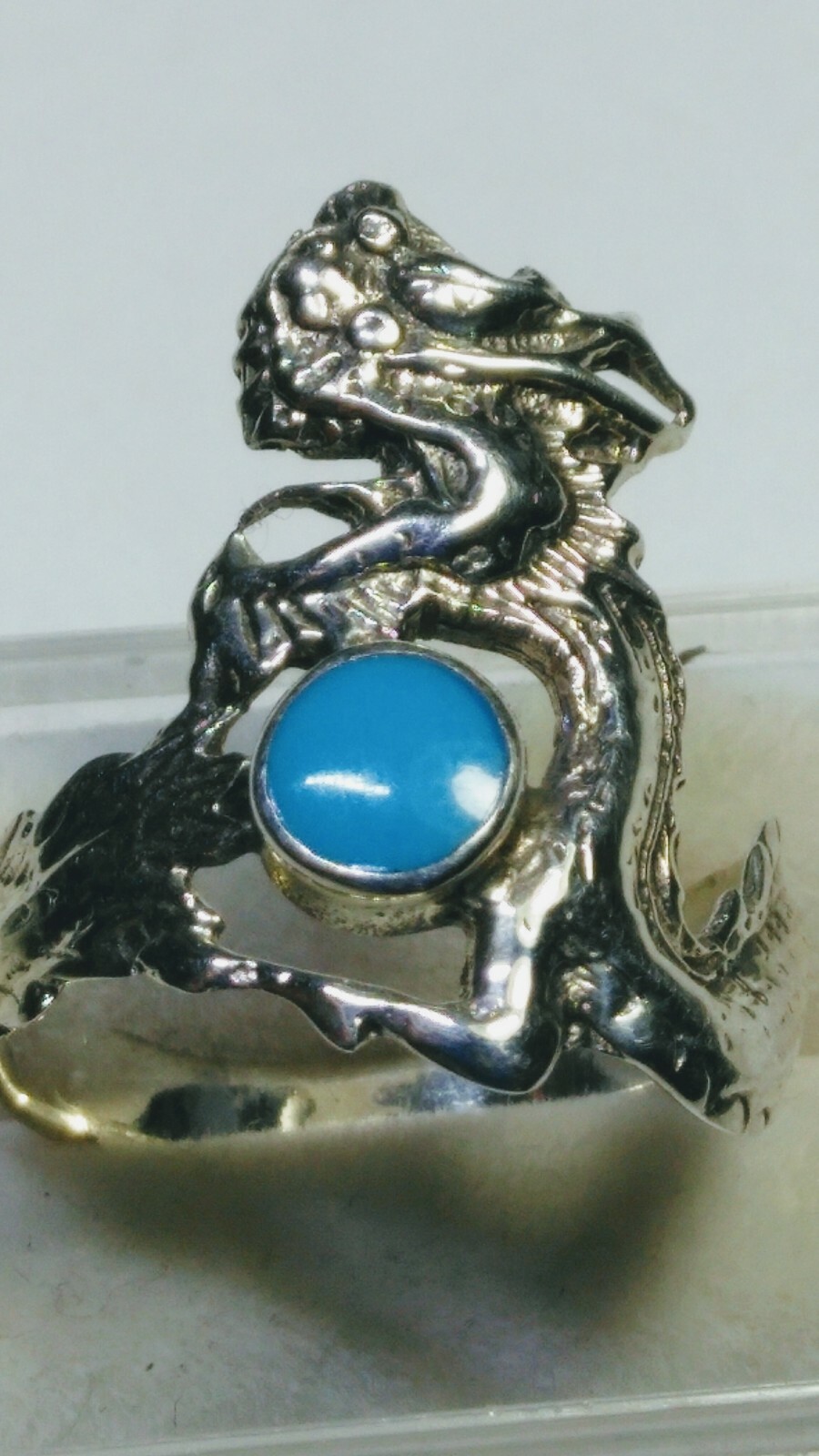 CHARMING NATURAL TURQUOISE IN STERLING SILVER DRAGON RING SIZE 9.0-9.25