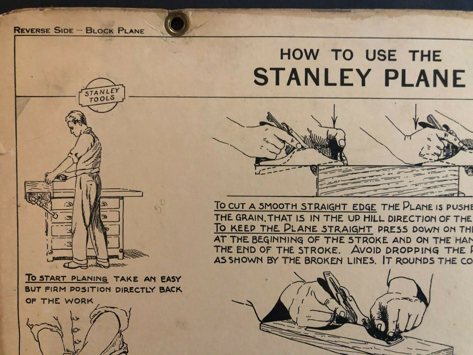 Vintage 1928 Stanley Tools Double Sided Pressboard Instructional Chart (13 / 14)