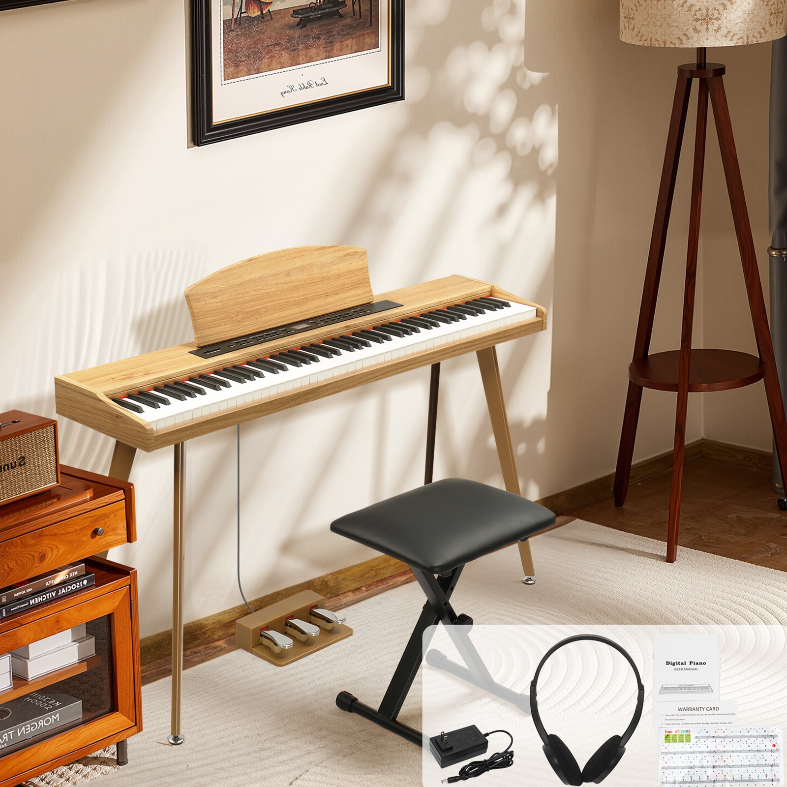 88 Key Semi-Weighted Keyboards Digital Piano with 3 Pedals, Bench,Headphone