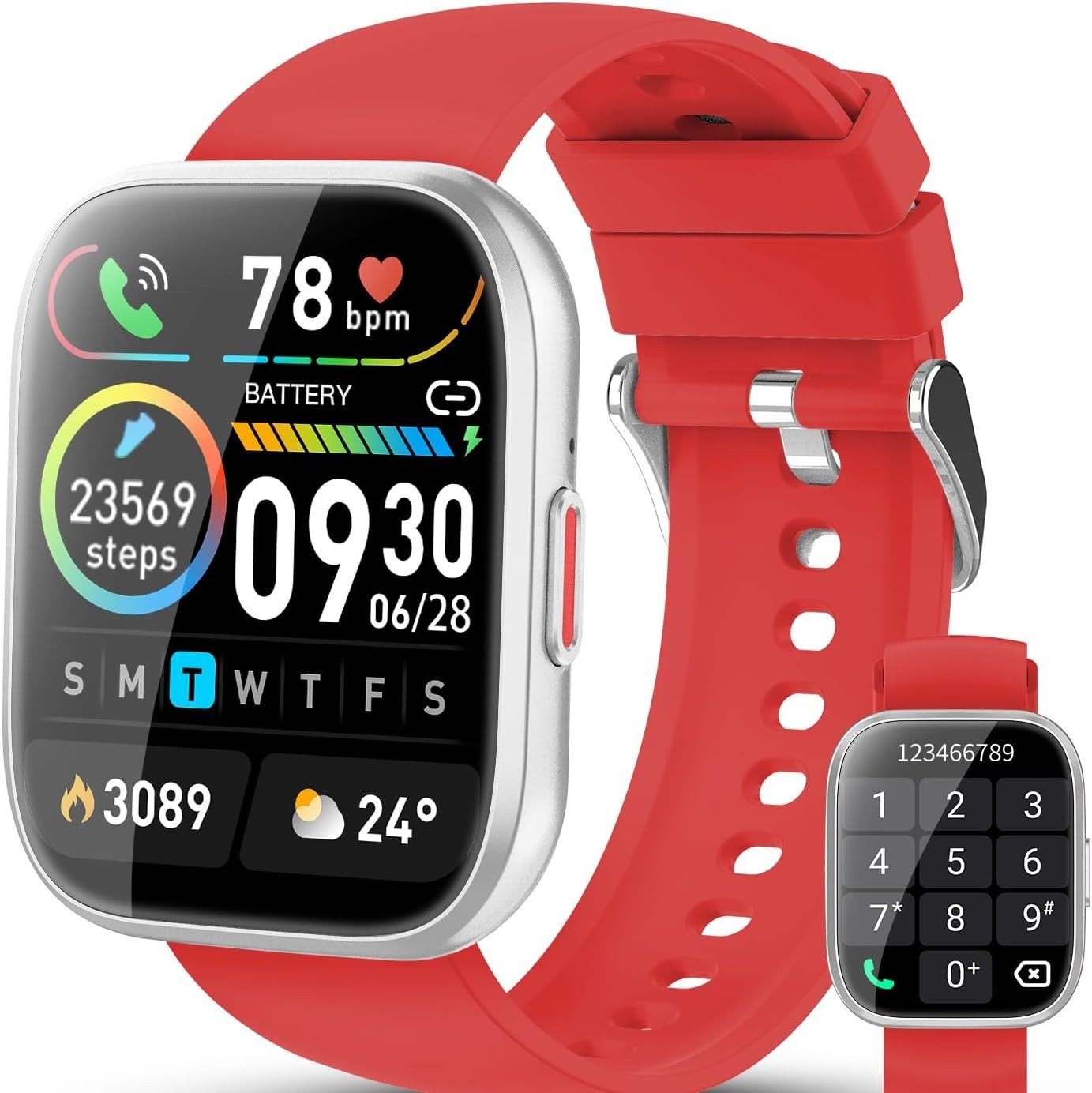 Smart Watch for Men and Women with Bluetooth Calling, Red