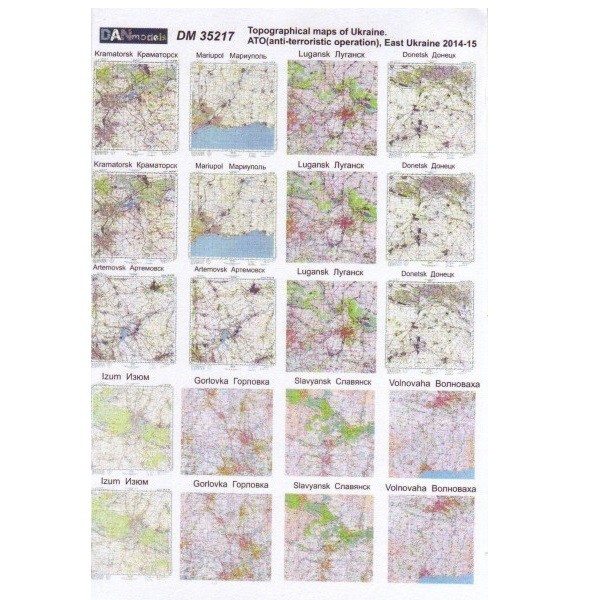 DAN Models 35217 Scale 1:35 Decal Topographic Maps Of The Zone ATO. Ukraine 2015