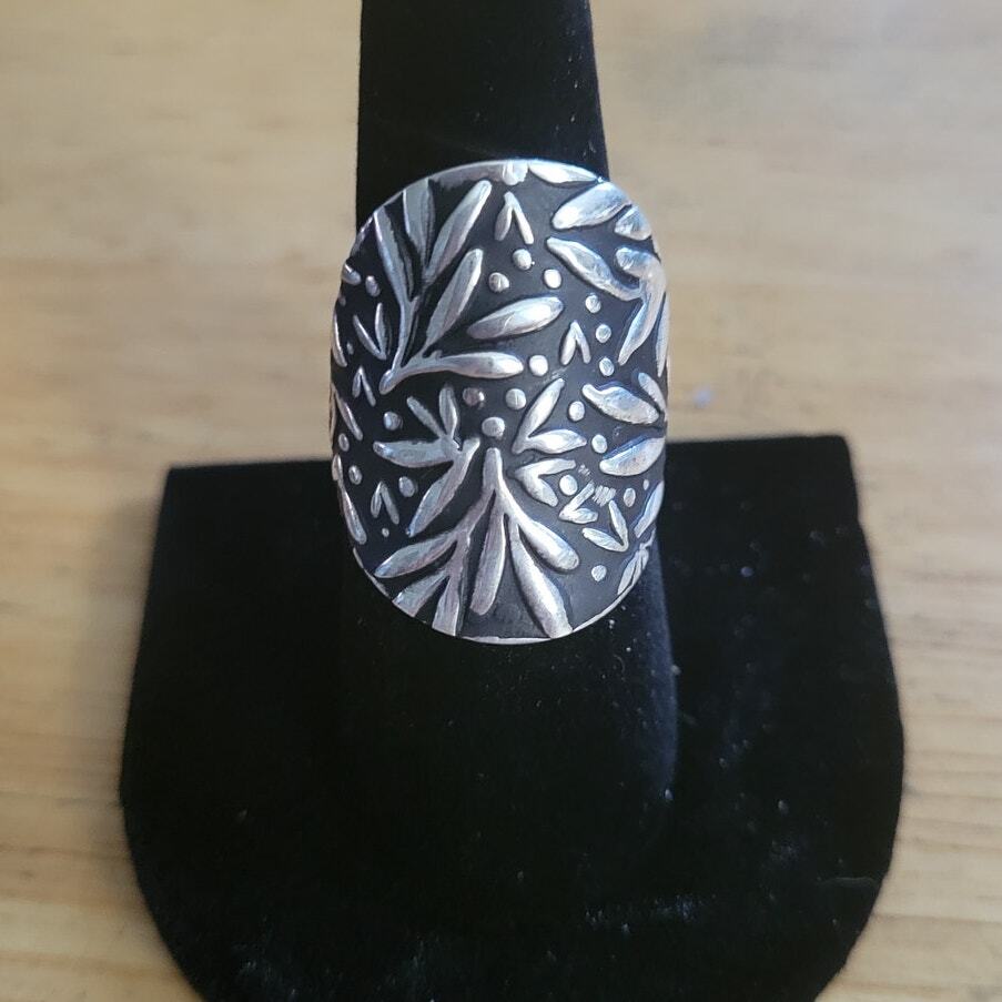 Bamboo Leaf Silver Artisan Statement Ring 9